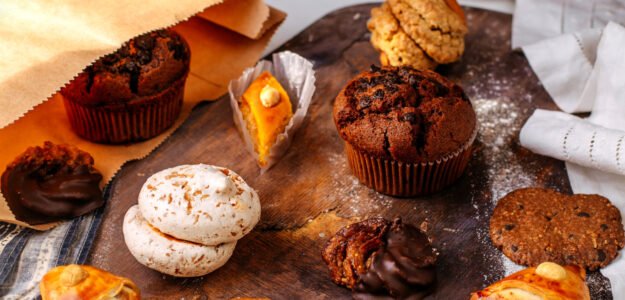 Cropped Front View Different Cookies Cakes Brown Surface Scaled 1